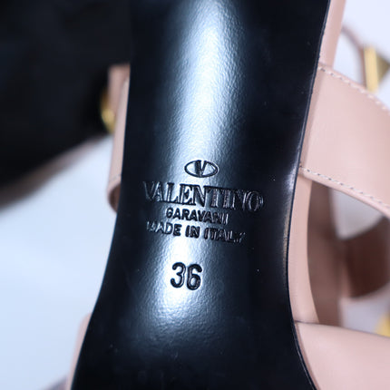 VALENTINO Roman Stud Leather Heeled Sandal Blush Pink Pointed Toe Women's 36