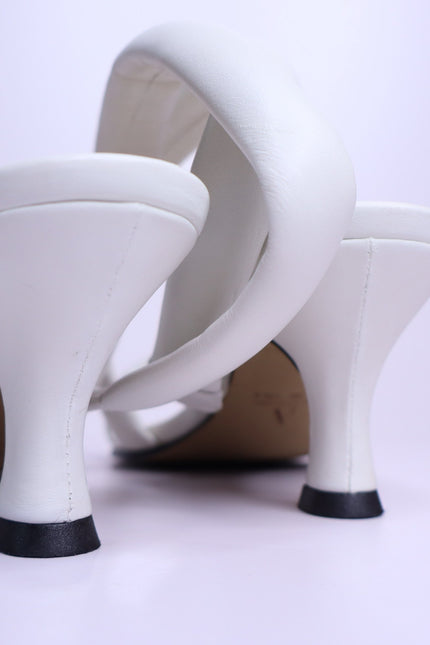 ALTA Ophelia Heeled Sandals White Cowhide Leather Pointed Toe Women's 8