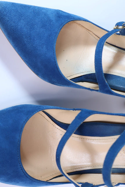 MARION PARKE Mitchell Blue Suede Caged Heel Multi Buckle Women's 36/US 6