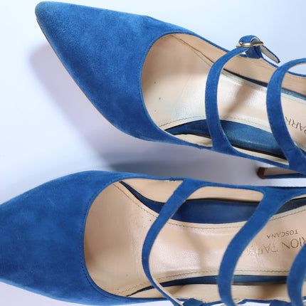 MARION PARKE Mitchell Suede Caged Heel Blue Multi Buckle Women's 36/US 6