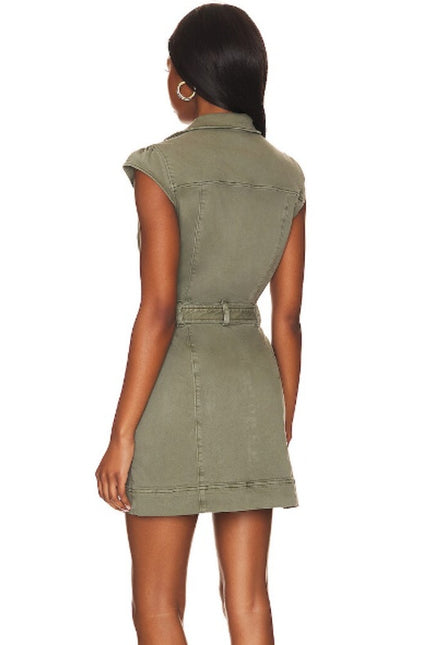 PAIGE Jaxsyn Denim Dress Vintage Ivy Green Belted Button Front Women's 0
