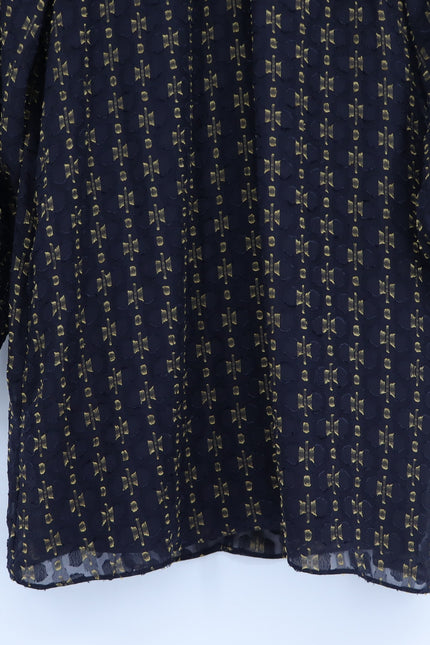 AMANDA UPRICHARD Noemi Dress Navy and Gold Long Sleeve Shift Women's M