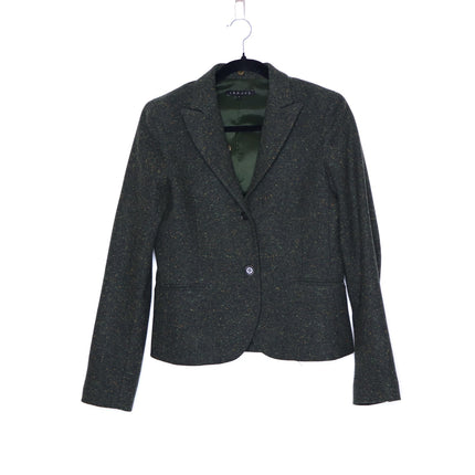 THEORY Tweed Blazer Jacket NWOT Olive Green Removable Rabbit Fur Collar Women's 8