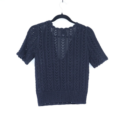Alp n Rock Eileen Sweater Black V Neck Pointelle Knit Pullover Women's S