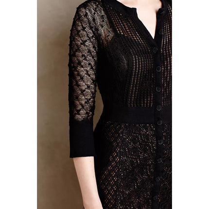 BEGUILE BY BYRON LARS Mona Lace Dress Black Sheath Long Sleeve Women's 6