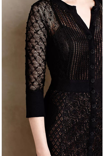 BEGUILE BY BYRON LARS Mona Lace Dress Black Sheath Long Sleeve Women's 6