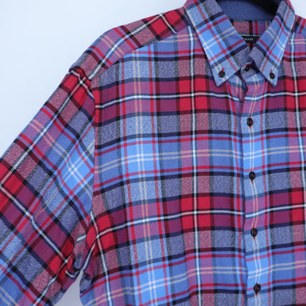 Hammer Made Flannel Button Down Shirt Red Blue Plaid Long Sleeve Men's L-XL/17