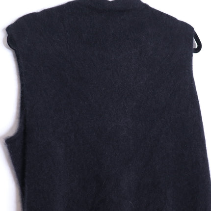 C.T.PLAGE Long Knit Racoon Wool Cardigan Black Knee Length Women's 40/US 8