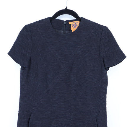 Tory Burch Tweed Mini Shift Dress Black Short Sleeve Lined Women's 4