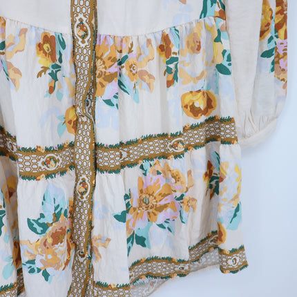 By Anthopologie Mini Shirt Dress Ivory Floral Panel Print Boho Women's XS