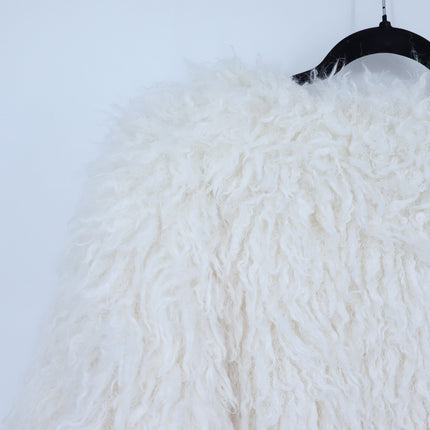 Anthropologie Shaggy Faux Fur Jacket White Open Knit Long Sleeve Women's XS