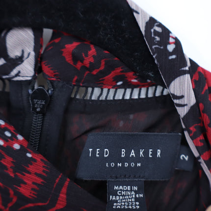 Ted Baker Alexxei Blouse Ladder and Velvet Trim Red Black Long Sleeve Women's 2