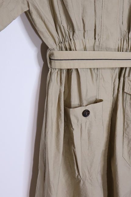BRUNELLO CUCINELLI Belted Safari Shirtdress Khaki Short Sleeve Women's XL/US 10