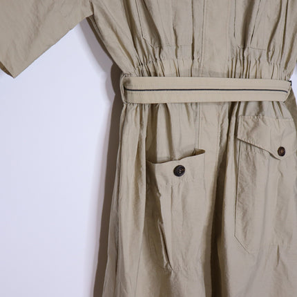 BRUNELLO CUCINELLI Belted Safari Shirtdress Khaki Short Sleeve Women's XL/US 10