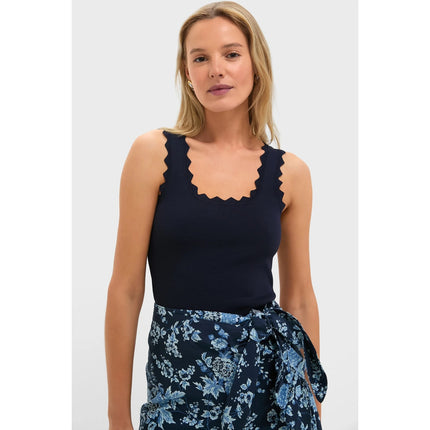 Tuckernuck Ric Rac Compression Tank Navy NWT Scalloped Knit Tank Top Women's L