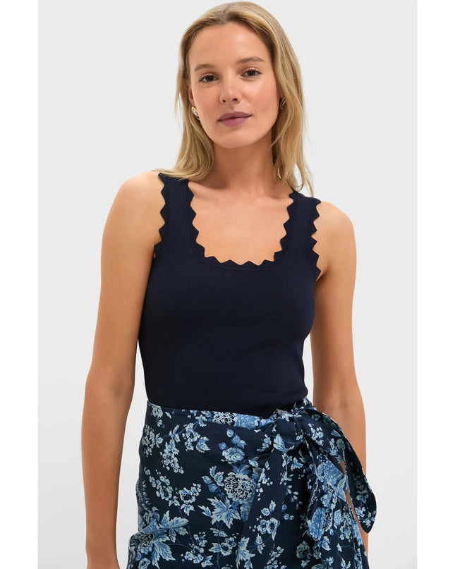 Tuckernuck Ric Rac Compression Tank Navy NWT Scalloped Knit Tank Top Women's L