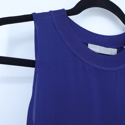 Vince Silk Sleeveless Blouse Cobalt Blue Ribbed Round Neck Women's S