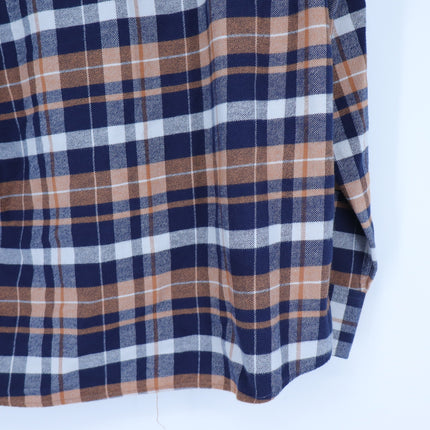 NORDSTROM Trim Fit Shirt Navy and Orange Plaid Button Down Long Sleeve Men's L