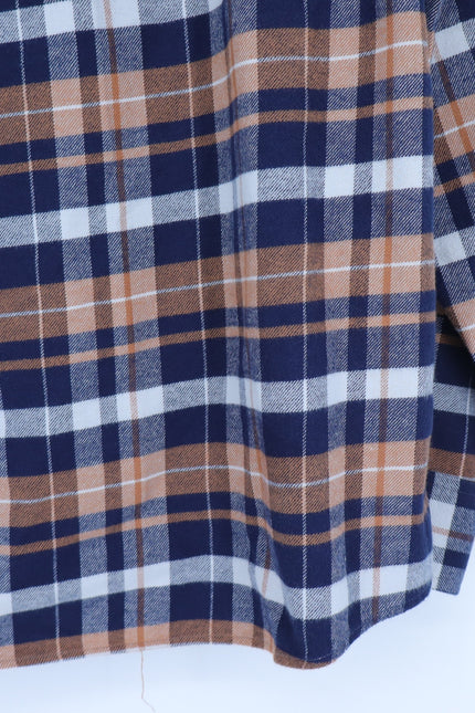 NORDSTROM Trim Fit Shirt Navy and Orange Plaid Button Down Long Sleeve Men's L