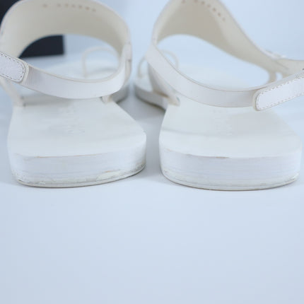 Chanel Interlocking CC Logo Leather Sandal White Slingback Women's 36/US 5.5