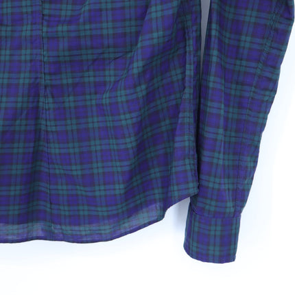 Frank & Eileen Barry Cotton Shirt Navy Green Plaid Button Up Blouse Women's XS