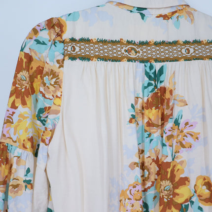 By Anthopologie Mini Shirt Dress Ivory Floral Panel Print Boho Women's XS