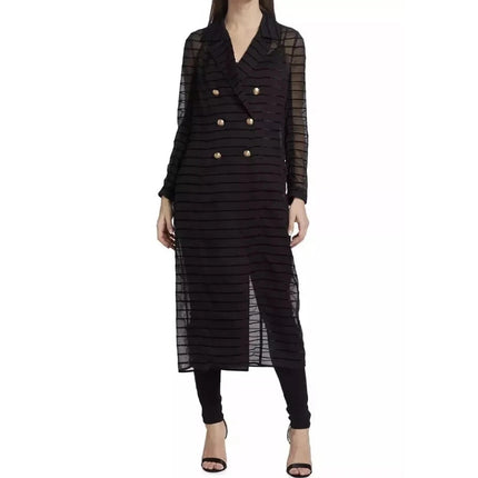 L'agence Dottie Stripe Tulle Duster Black Velvet Double Breasted Women's XS Tall