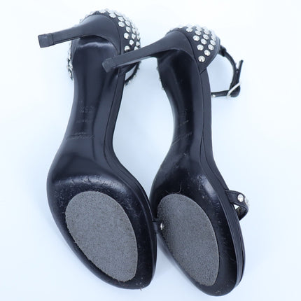 SAINT LAURENT Jane Studded Sandal Black Leather Heels Women's 35.5/US 5.5