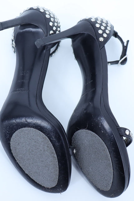 SAINT LAURENT Jane Studded Sandal Black Leather Heels Women's 35.5/US 5.5