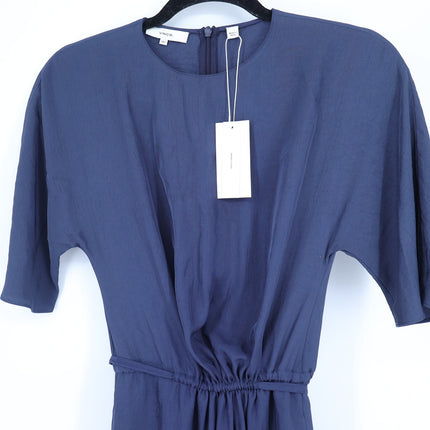 Vince Drape Twill T-Shirt Dress Marine Blue NWT Short Sleeve Women's XXS