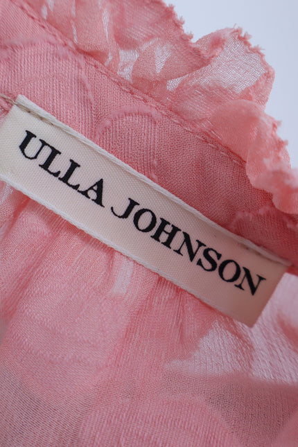 ULLA JOHNSON Sandrine Blouse Pink Floral Jacquard Long Sleeve Women's 10