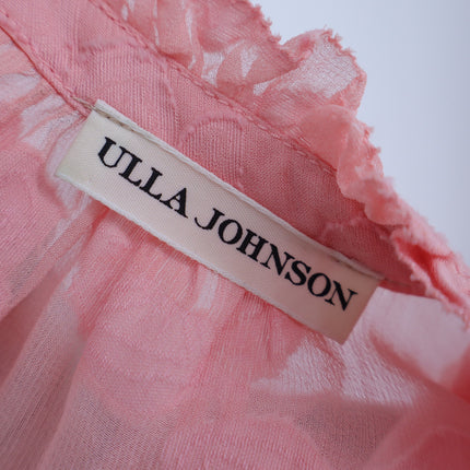 ULLA JOHNSON Sandrine Blouse Pink Floral Jacquard Long Sleeve Women's 10