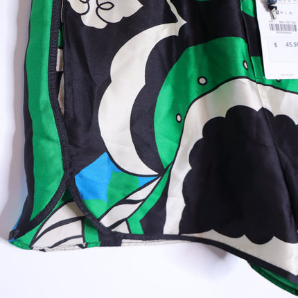 ZARA NWT Printed High Waisted Bermuda Shorts Green Black Pull On Women's S
