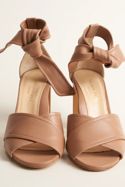 MARION PARKE Leah Heeled Sandals Blush Nappa Leather Ankle Tie Women's 36/US 6
