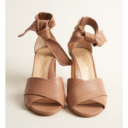 MARION PARKE Leah Heeled Sandals Blush Nappa Leather Ankle Tie Women's 36/US 6
