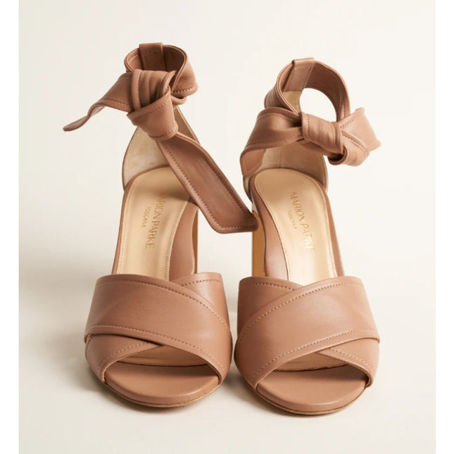 MARION PARKE Leah Heeled Sandals Blush Nappa Leather Ankle Tie Women's 36/US 6