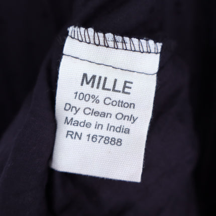 Mille Esme Midi Dress Black Textured Cotton Swiss Dot Tassel Tie Women's XS