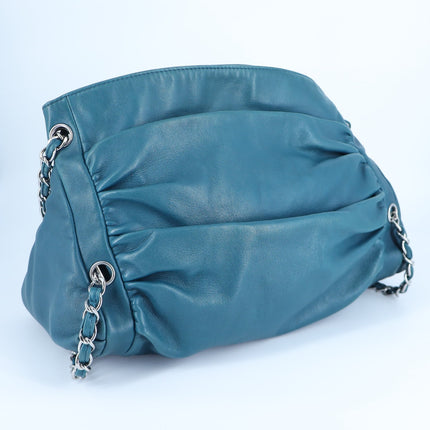 Chanel Sharpei Teal Lambskin Leather Medium Tote Bag Interweave Chain