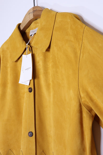 LAFAYETTE 148 NEW Clyde Laser Cut Suede Jacket Spiced Honey Yellow Women's XL