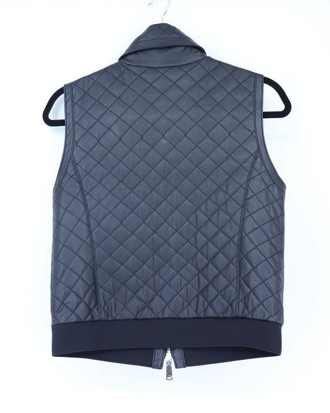 Worth New York Quilted Faux Leather Vest Black Full Zip Collared Women's XSP