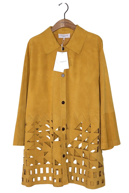 LAFAYETTE 148 NEW Clyde Laser Cut Suede Jacket Spiced Honey Yellow Women's XL