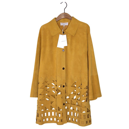 LAFAYETTE 148 Clyde Laser Cut Suede Jacket NWT Spiced Honey Yellow Women's XL