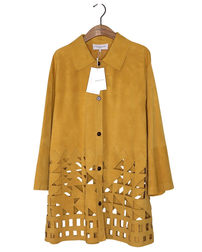 LAFAYETTE 148 Clyde Laser Cut Suede Jacket NWT Spiced Honey Yellow Women's XL
