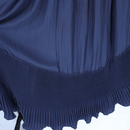 RAMY BROOK Camden Ruffle Maxi Dress Navy Blue Accordion Pleat V Neck Women's M