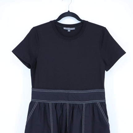 Elliott Lauren Knit Woven Combo Dress Black Contrast Stitch Midi Women's XS