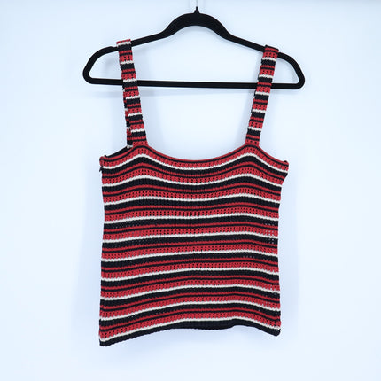 ST. JOHN Crochet Stripe Tank Red Black and White Sleeveless Knit Women's M
