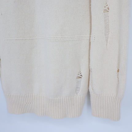 Helmut Lang Distressed Button Up Cardigan Cream Wool Blend Oversized Women's XS