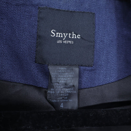 Smythe Linen Blazer Navy Blue 3/4 Sleeve Single Breasted Women's 4