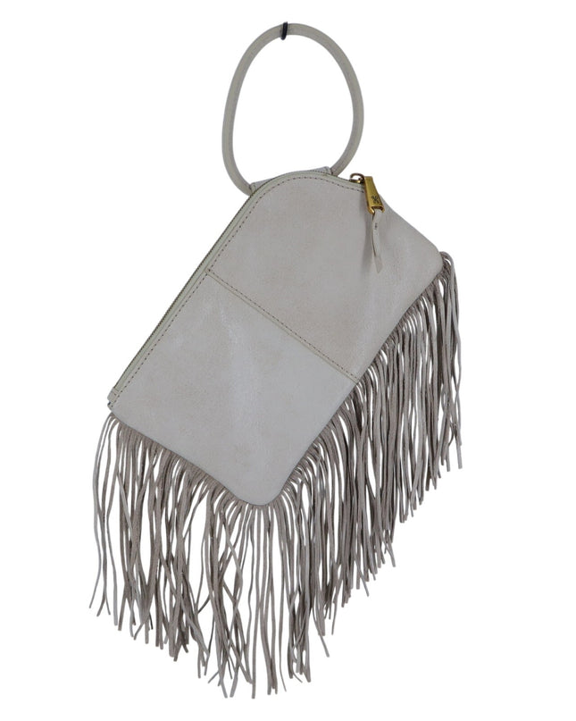 HOBO Stevie Fringed Clutch Beige Leather Wristlet w/Dust Sleeve