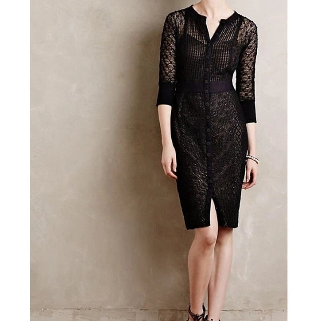 Beguile By Byron Lars Mona Lace Dress Black Sheath Long Sleeve Women's 6